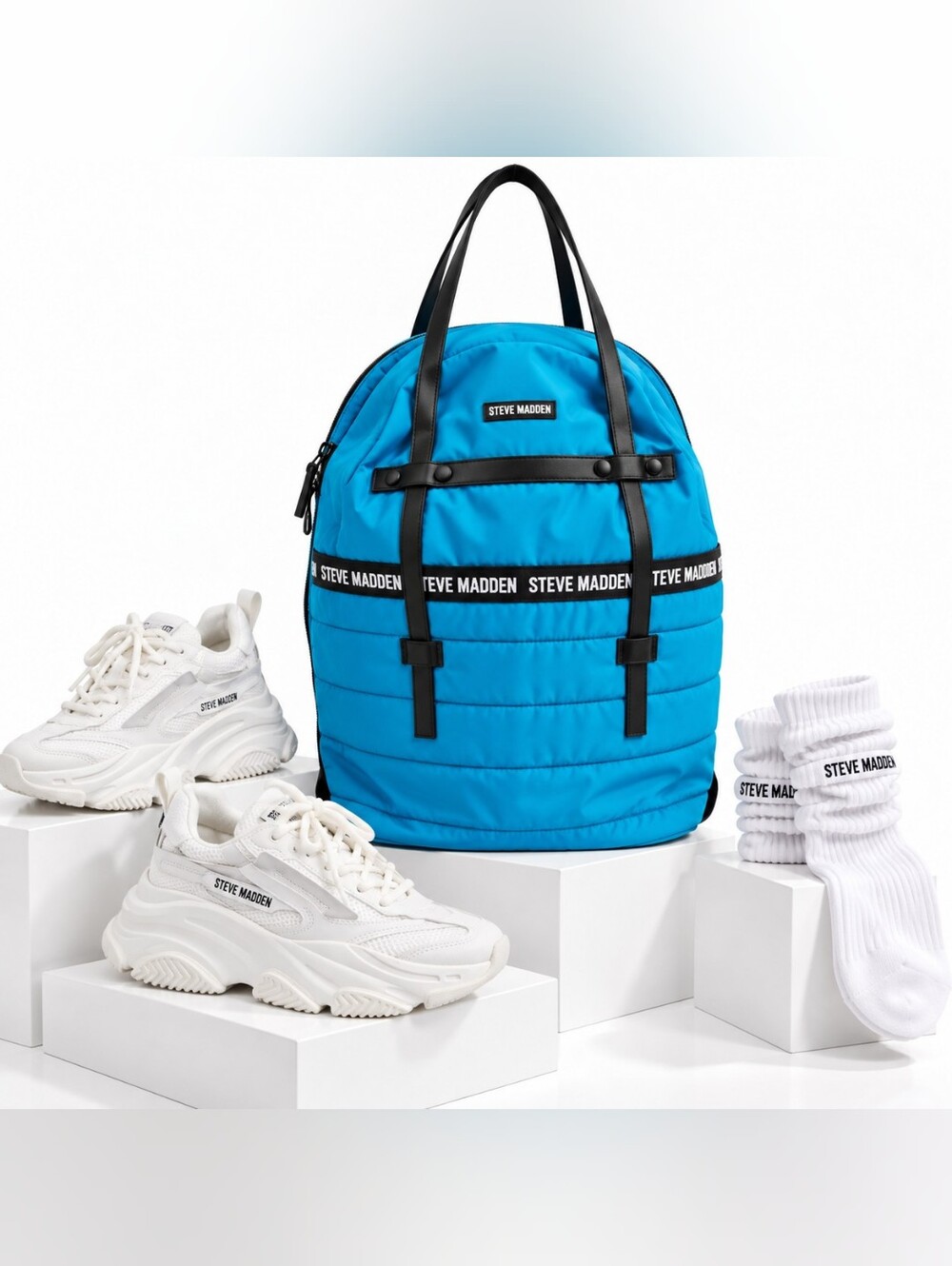 Steve Madden Bjodah Teal Quilted Nylon Convertible Backpack Tote NWOT